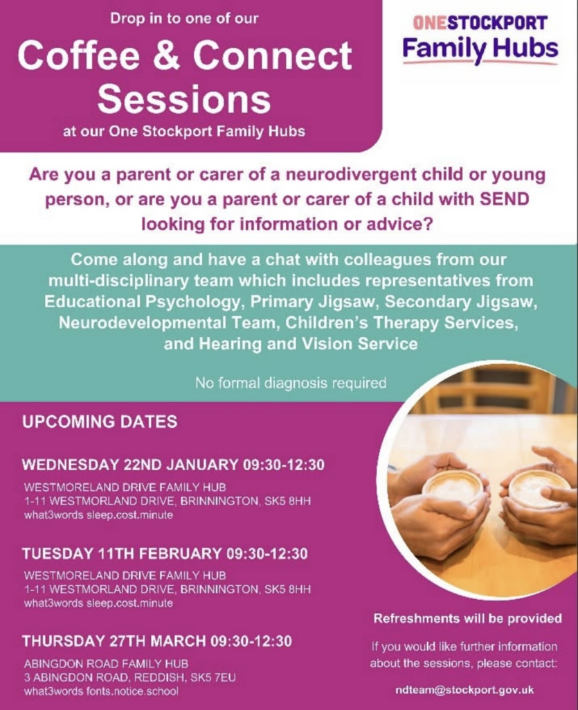 One Stockport - Coffee and Connect sessions starting from Wednesday 22nd January 2025.